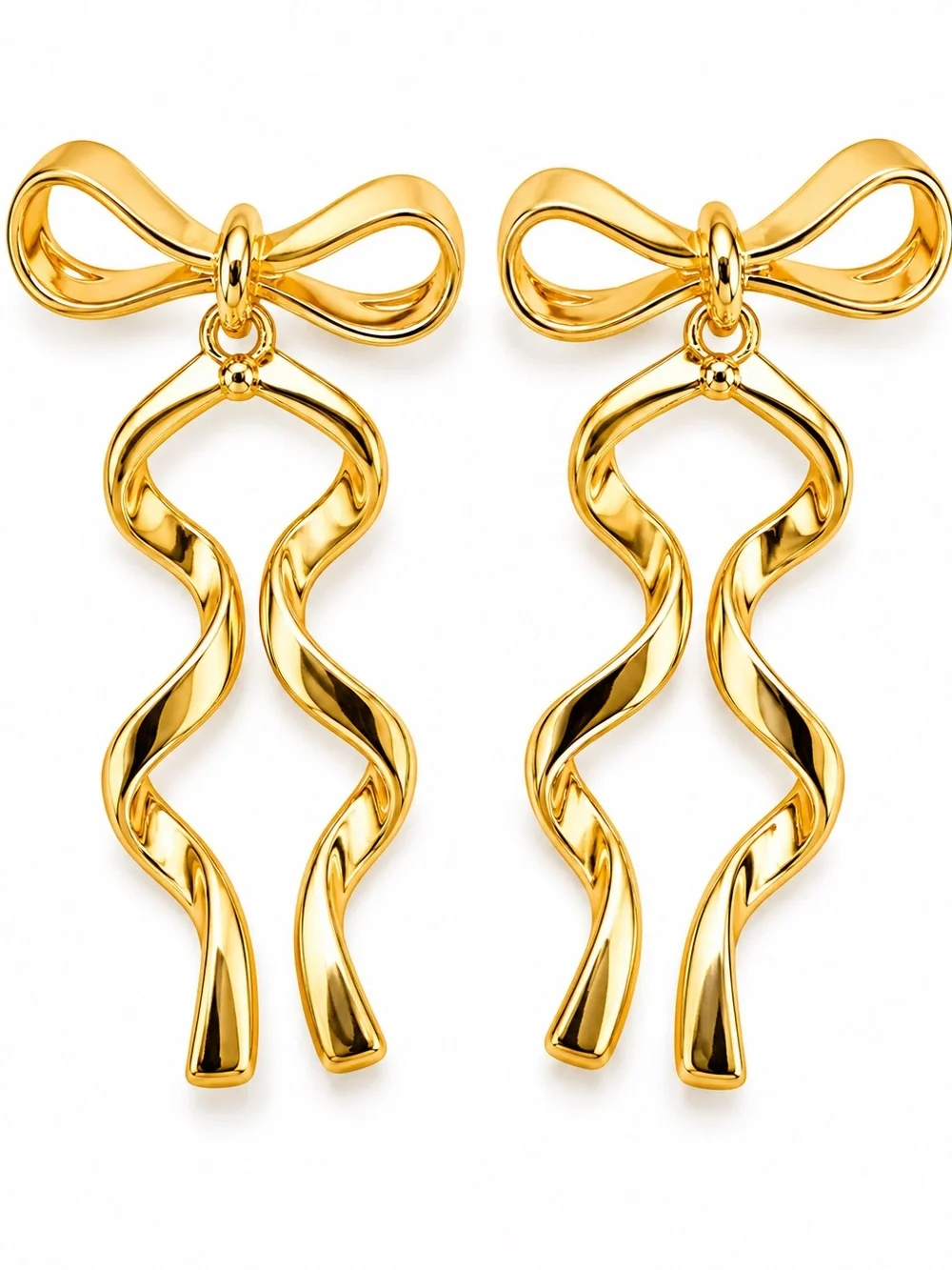 NEW Gold Tone Bow Ribbon Drop Earrings Coquette Statement Dangle Earrings